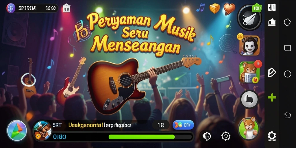 Screenshot gameplay 5RT yang menampilkan aksi bermain musik.