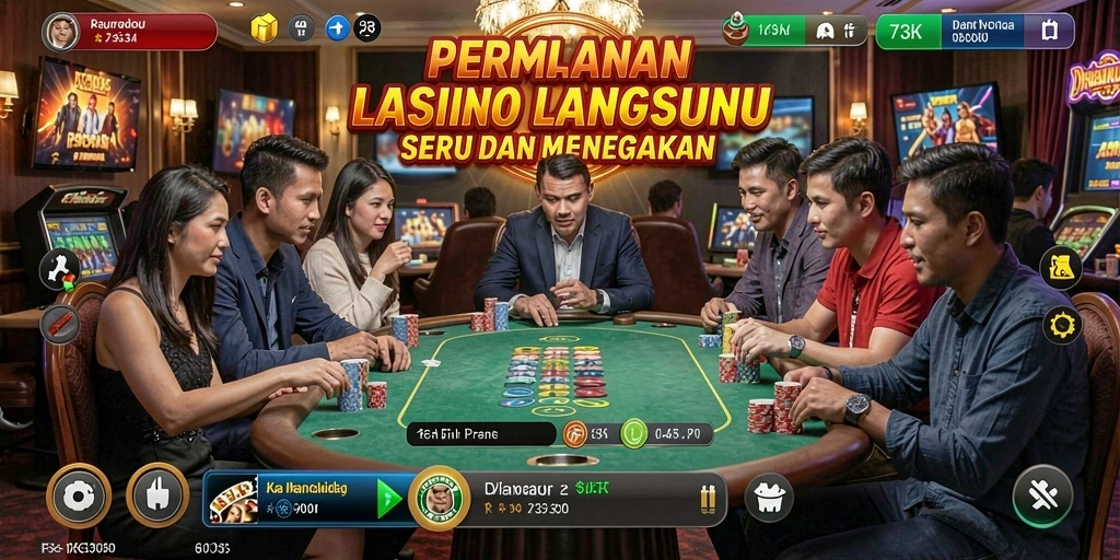Tampilan utama permainan kasino langsung dengan dealer sungguhan.