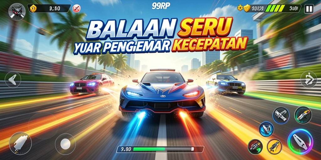 Gameplay seru 99RP yang penuh aksi balapan.