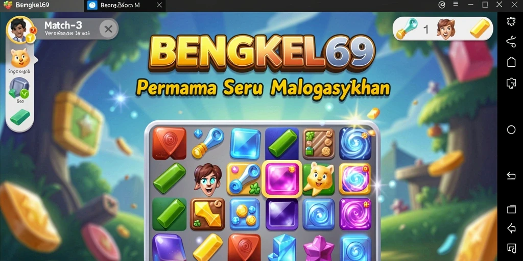 Tangkapan layar gameplay <strong>BENGKEL69</strong> dengan tantangan Match-3 yang menarik.