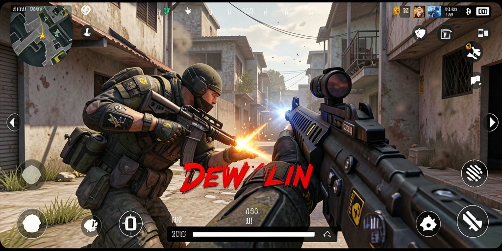 Tampilan gameplay DEWALIN yang mendebarkan dalam pertarungan FPS.