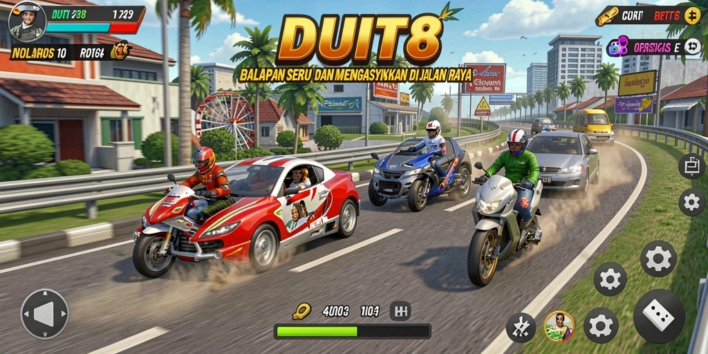 Tampilan gameplay seru dan mendebarkan dalam balapan DUIT8.