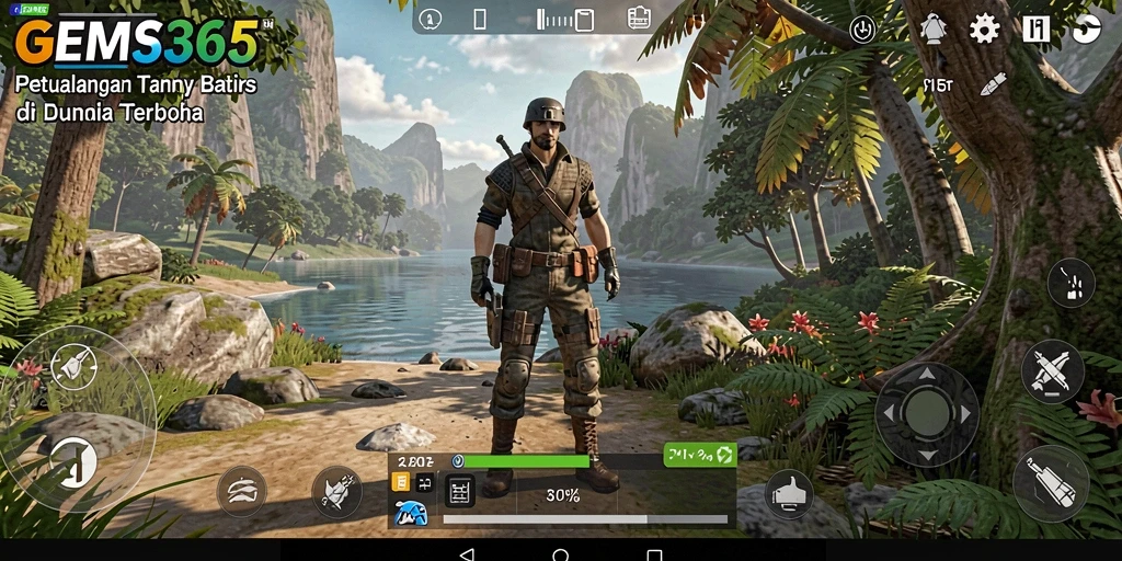 Screenshot gameplay GEMS365 yang menunjukkan keindahan dunia terbuka.
