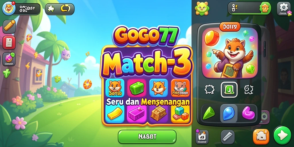 Gameplay seru GOGO77 dengan tantangan Match-3 yang menarik.