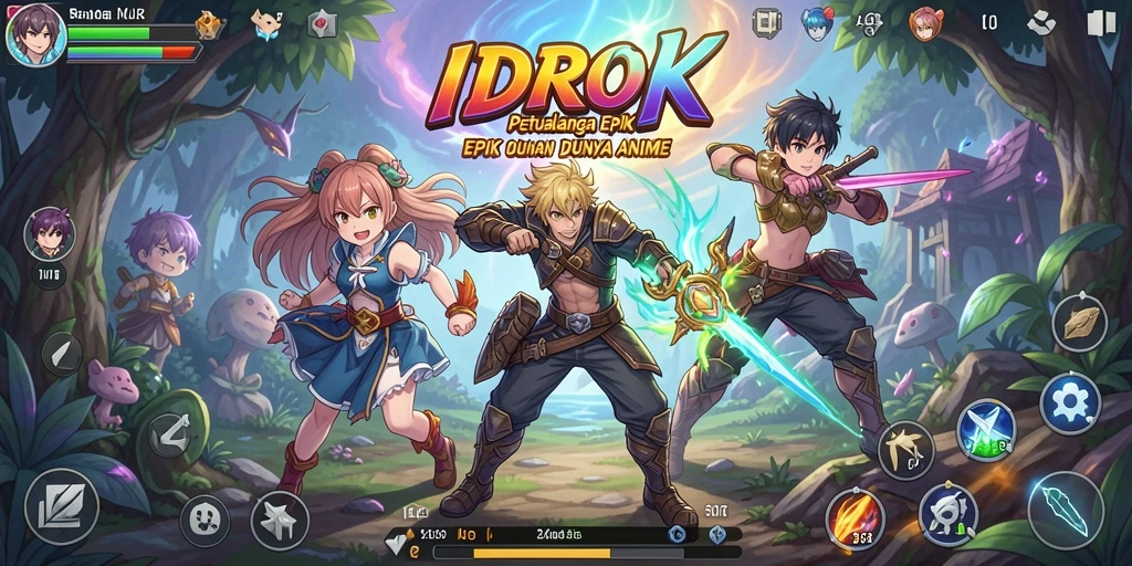 Tampilan menawan gameplay IDROK dengan karakter Anime beraksi.