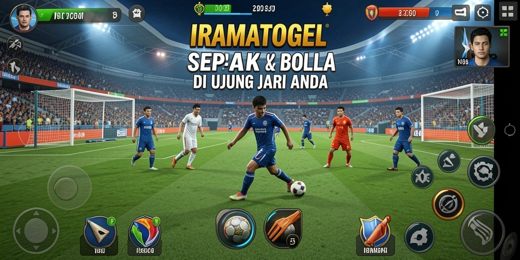 Tampilan gameplay seru IRAMATOGEL dengan aksi sepak bola mendebarkan.