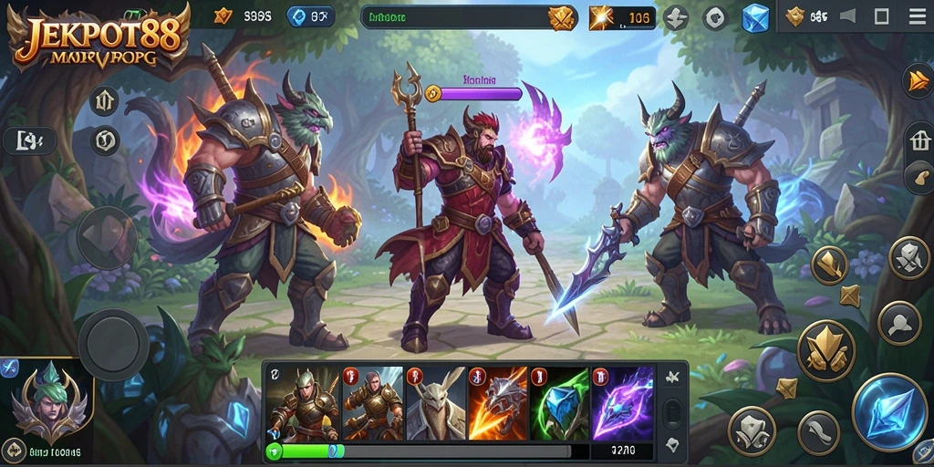 Tampilan gameplay JEKPOT88 menampilkan aksi pertarungan yang seru dan grafis yang memukau.