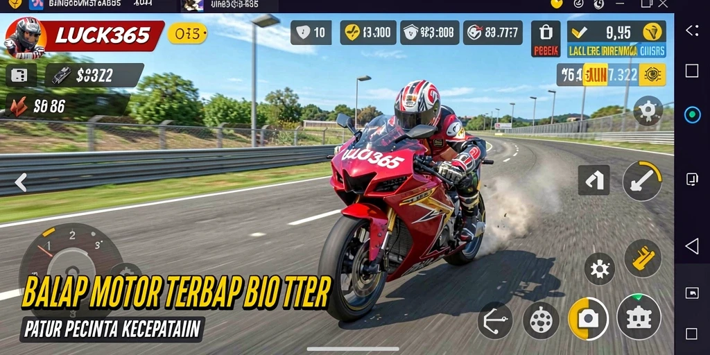 Screenshot LUCK365 menunjukkan aksi balap motor yang menegangkan.