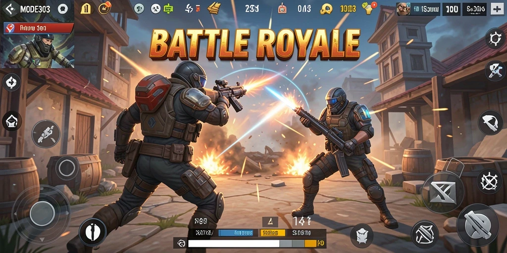 Tangkapan layar aksi seru di MODE303 yang menampilkan gameplay Battle Royale.