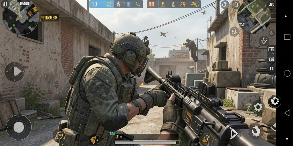 Screenshot gameplay MR888 yang menampilkan aksi tembak-menembak yang intens.