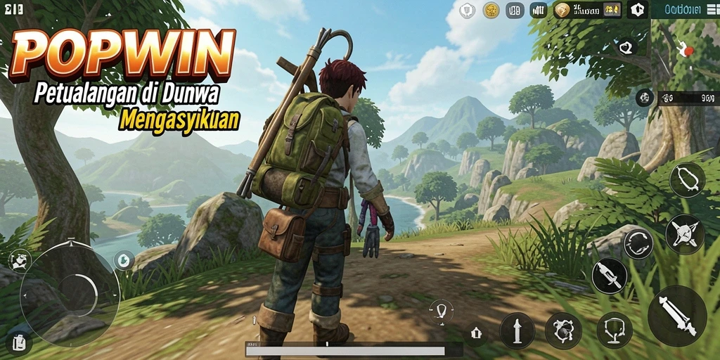 Screenshot POPWIN menampilkan aksi seru di dunia terbuka.