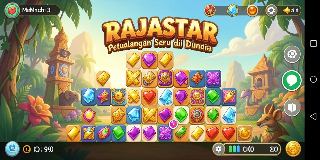 Screenshot gameplay RAJASTAR yang menampilkan tantangan Match-3.