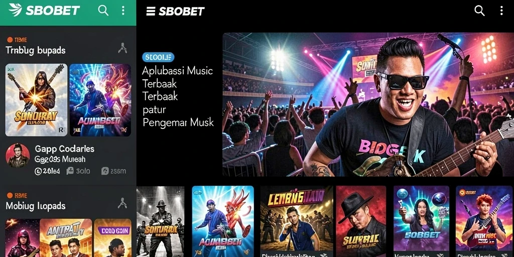 Screenshot utama SBOBET menampilkan gameplay interaktif dengan musik.