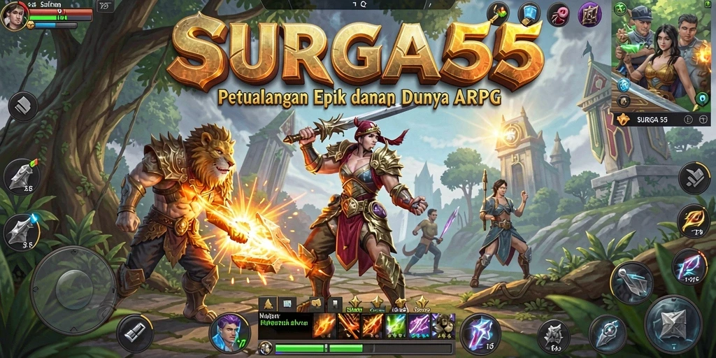 Tampilan saat bertarung dalam gameplay ARPG SURGA55 yang mendebarkan.