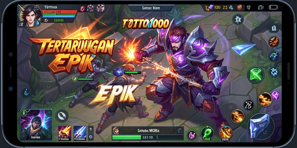 Screenshot TOTO1000 menampilkan aksi seru dalam pertempuran MOBA.