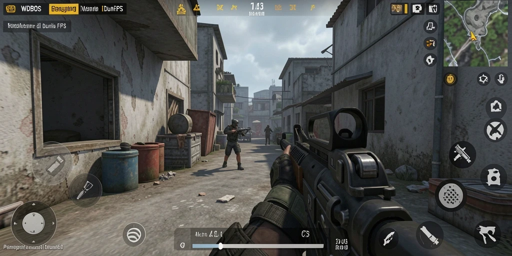 Screenshot WDBOS menampilkan aksi pertempuran intens di arena FPS.