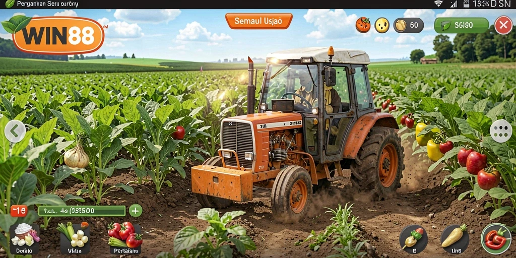 Tampilan gameplay <strong>WIN88</strong> saat mengelola ladang pertanian.